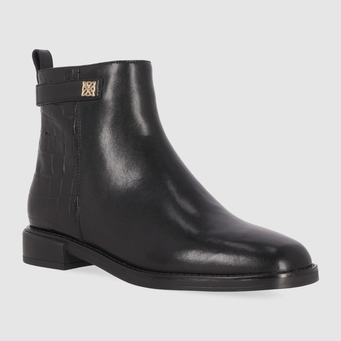 Botines de Piel - Negro - Tacón: Bajo