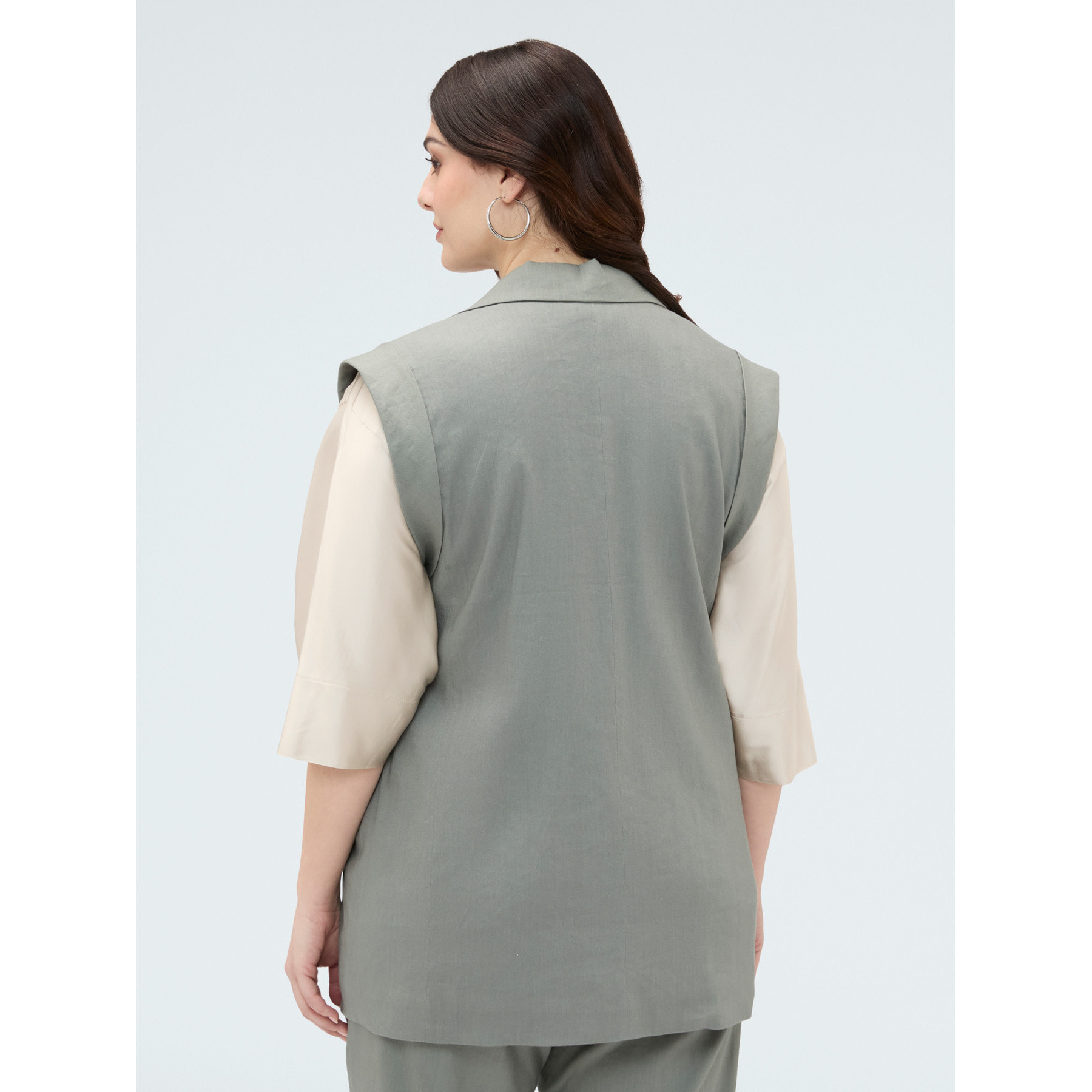 Fiorella Rubino - Gilet sartoriale in misto lino - Verde militare