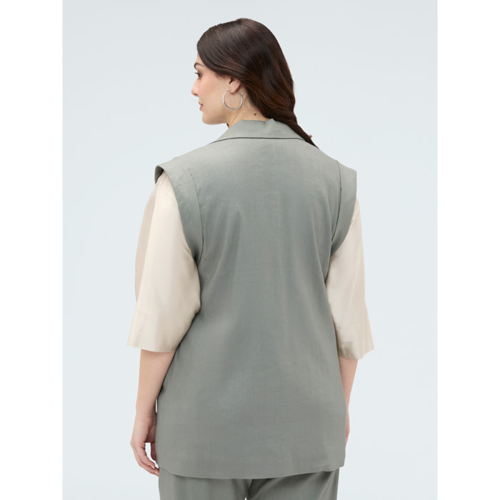 Fiorella Rubino - Gilet sartoriale in misto lino - Verde militare