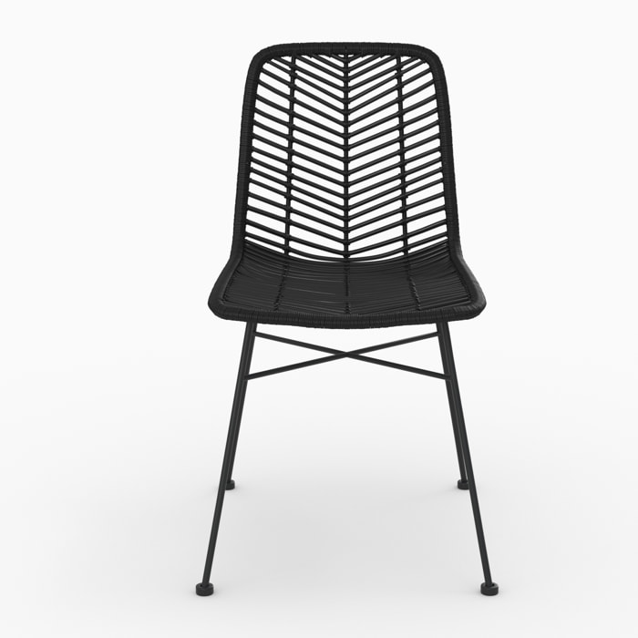 Lot de 2 chaises en rotin et pieds en métal noir - Tamara