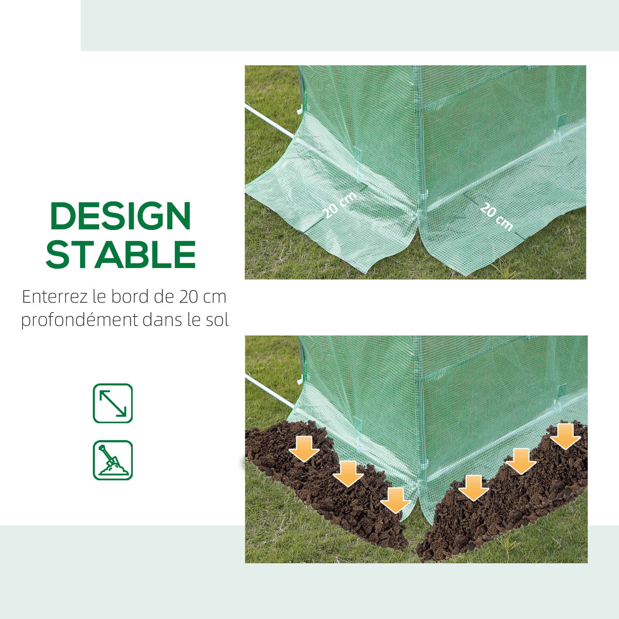 Serre tunnel de jardin grande taille dim. 3L x 2,95l x 1,97H m - 6 fenêtres, porte zippée enroulable - acier galvanisé PE haute densité vert