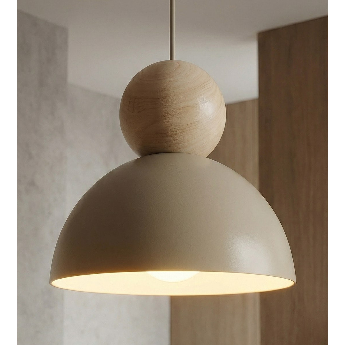 Lampada a sospensione Kaki in acciaio e legno color moka