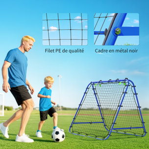 Filet de rebond double face pliable réglable 91 x 91 cm - rebondisseur football - acier PE bleu