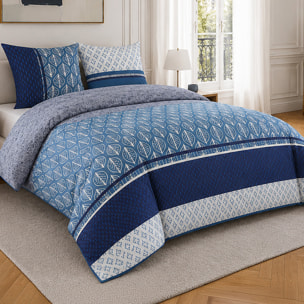 Parure housse de couette 100% percale de coton motif feuilles et graphique - TOMY