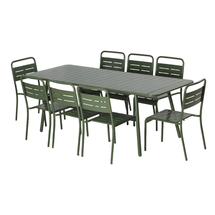 Ensemble table de jardin 200 cm et 8 chaises vert EVORA