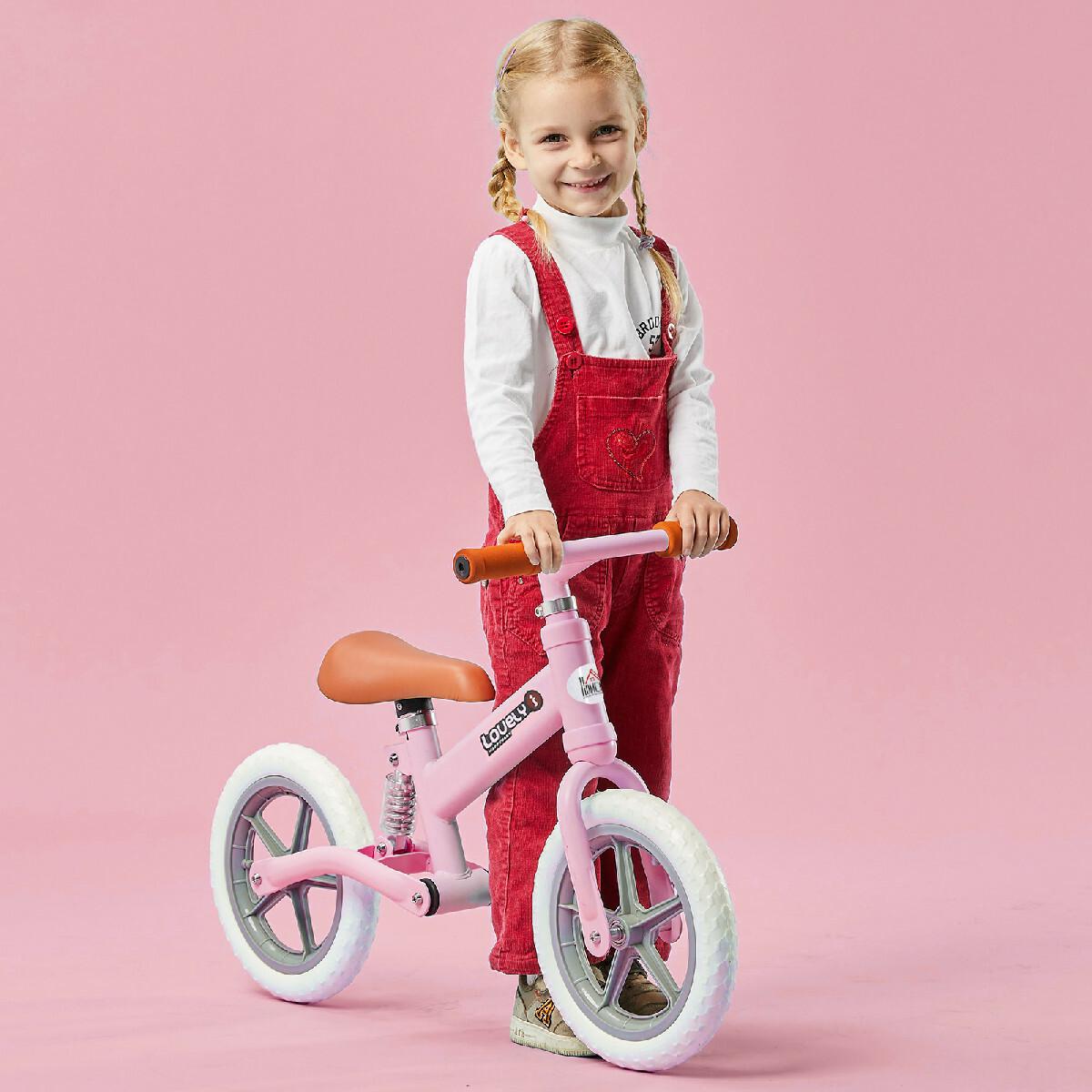 Draisienne enfant roues 12'' suspension selle hauteur réglable acier rose