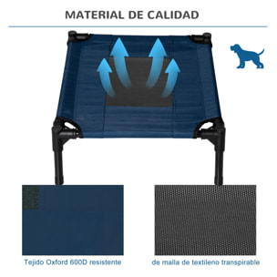 Cama Elevada para Perros Gatos Portátil Cama para Mascotas con Zona de Malla Transpirable y Tela Oxford Marco de Acero para Interior Exterior 61x46x18 cm Azul