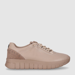 Zapatos de Piel - Beig - Tacón: Bajo