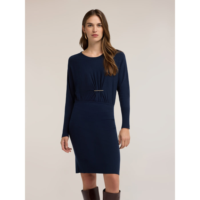 Motivi - Vestito tubino in maglia con drappeggio - Blu