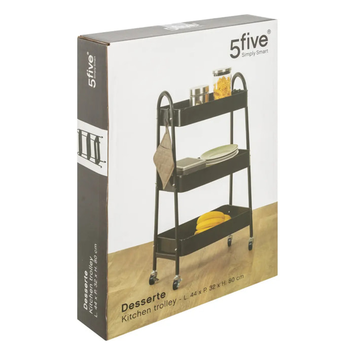 Desserte à roulette 3 niveaux métal noir