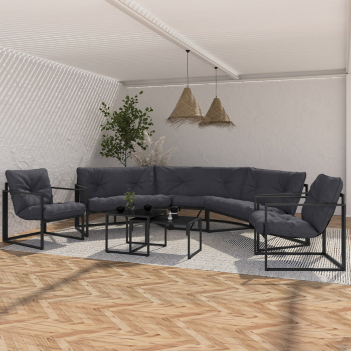 Salon de jardin d'angle Tropéa 8 places avec coussins gris