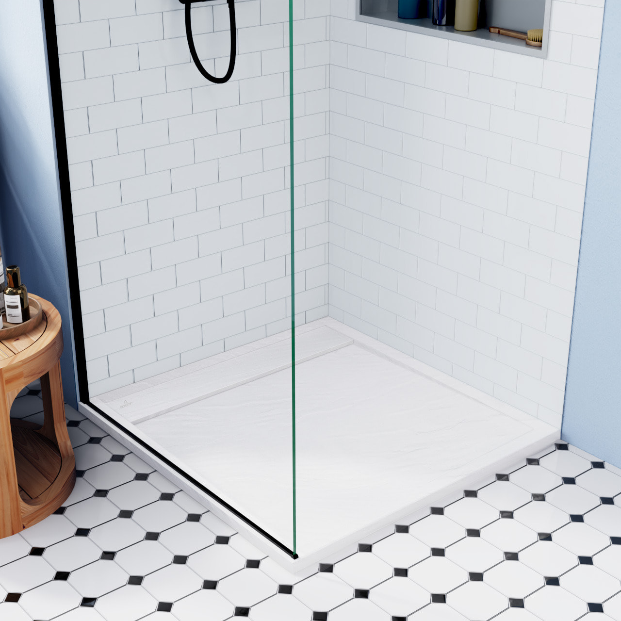 Porte coulissante 90x90 + receveur blanc avec siphon (HCB-ALD15B-9090)
