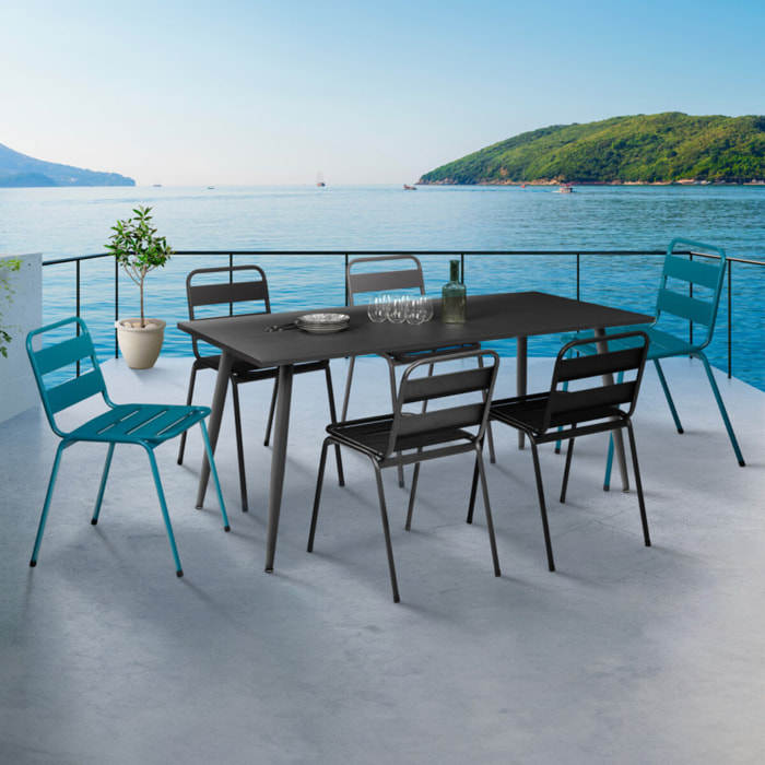 Chaises de jardin empilables en acier gris, noir et bleu - lot de 6