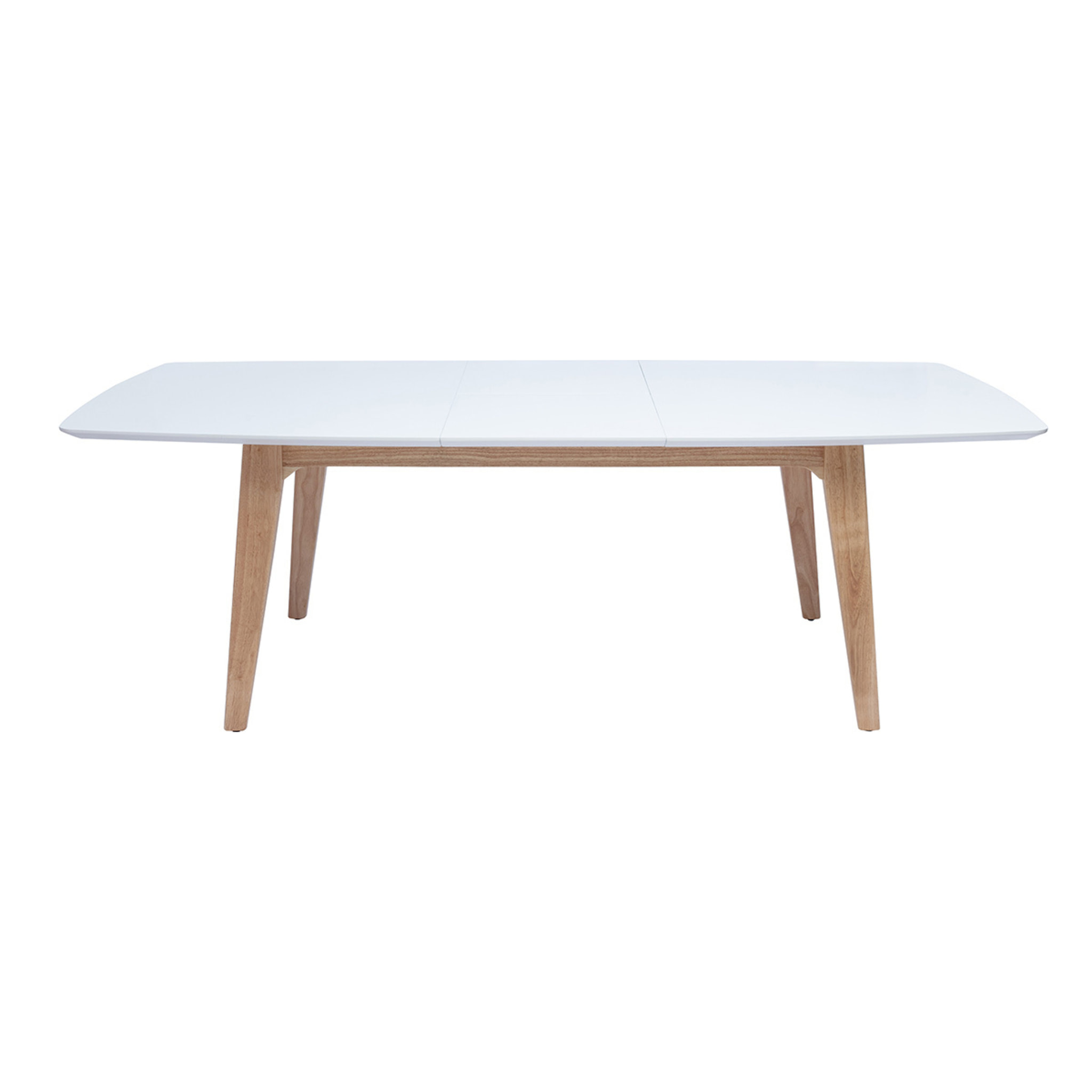 Table extensible rallonges intégrées rectangulaire finition bois blanc et hévéa massif L180-230 cm FIFTIES