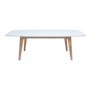 Table extensible rallonges intégrées rectangulaire finition bois blanc et hévéa massif L180-230 cm FIFTIES