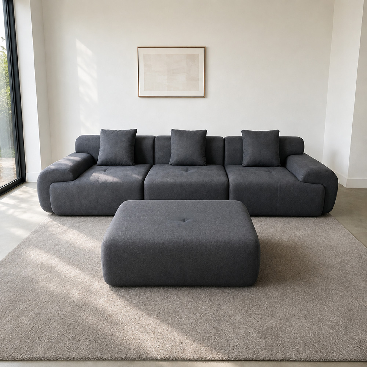 Canapé nuage compressé modulable en tissu chenille gris 4-5 places BURGESS