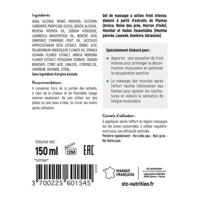 Gel Cryo Défatigant - Apaise muscles & articulations - Arnica + huiles essentielles - Sans paraben - Flacon 150ml