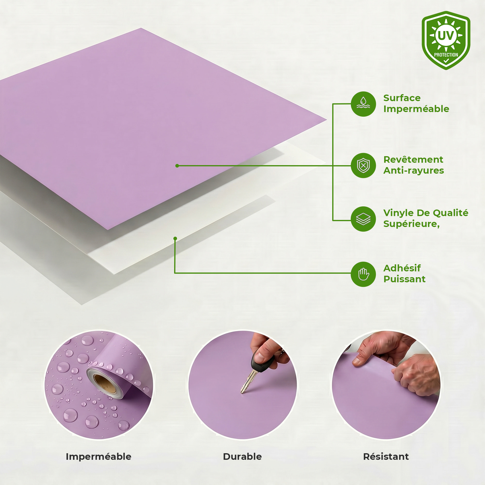 Rouleau adhésif décoratif Vinyle au Mètre - Lilas - Sticker Lavable Imperméable Mur Cuisine Meubles