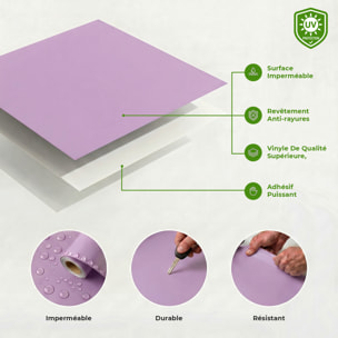 Rouleau adhésif décoratif Vinyle au Mètre - Lilas - Sticker Lavable Imperméable Mur Cuisine Meubles