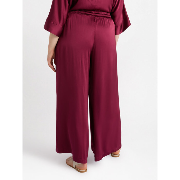 Fiorella Rubino - Pantalón palazzo de raso - Burgundy