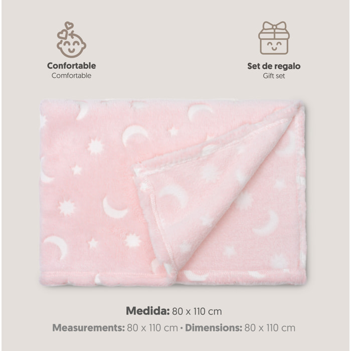 Manta Grabada Luna Estrellas Rosa