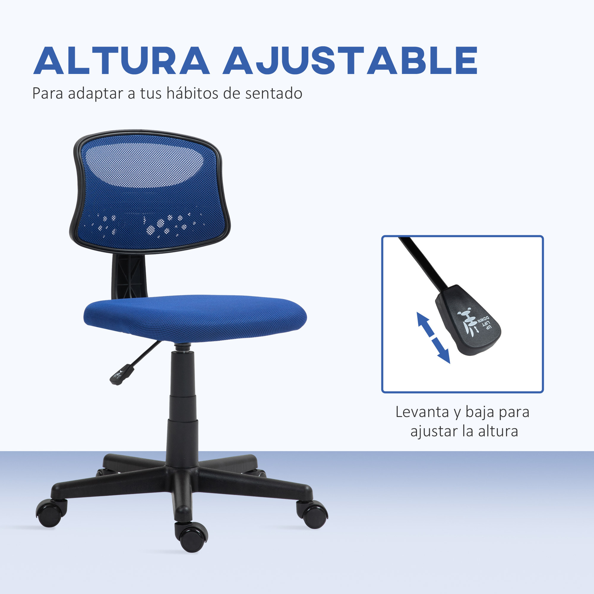 Silla de Oficina sin Brazos Silla de Escritorio Giratoria con Respaldo de Malla Transpirable Altura Ajustable Silla de Despacho Carga 120 kg Azul