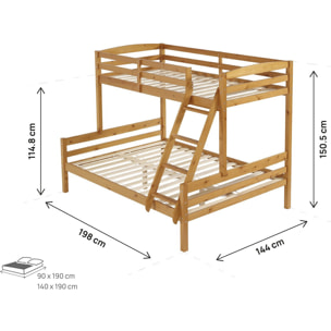 Lit superposé en bois "Léa" - 140/90 x 190 cm - Marron