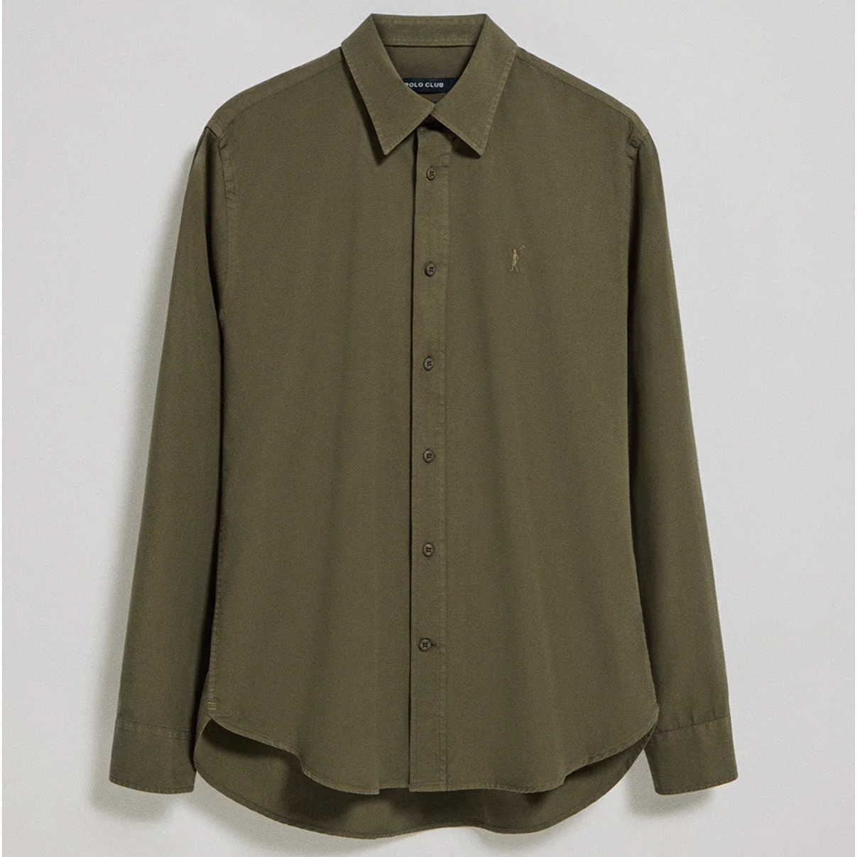 Camicia verde scuro in popeline garment dye con ricamo Rigby Go