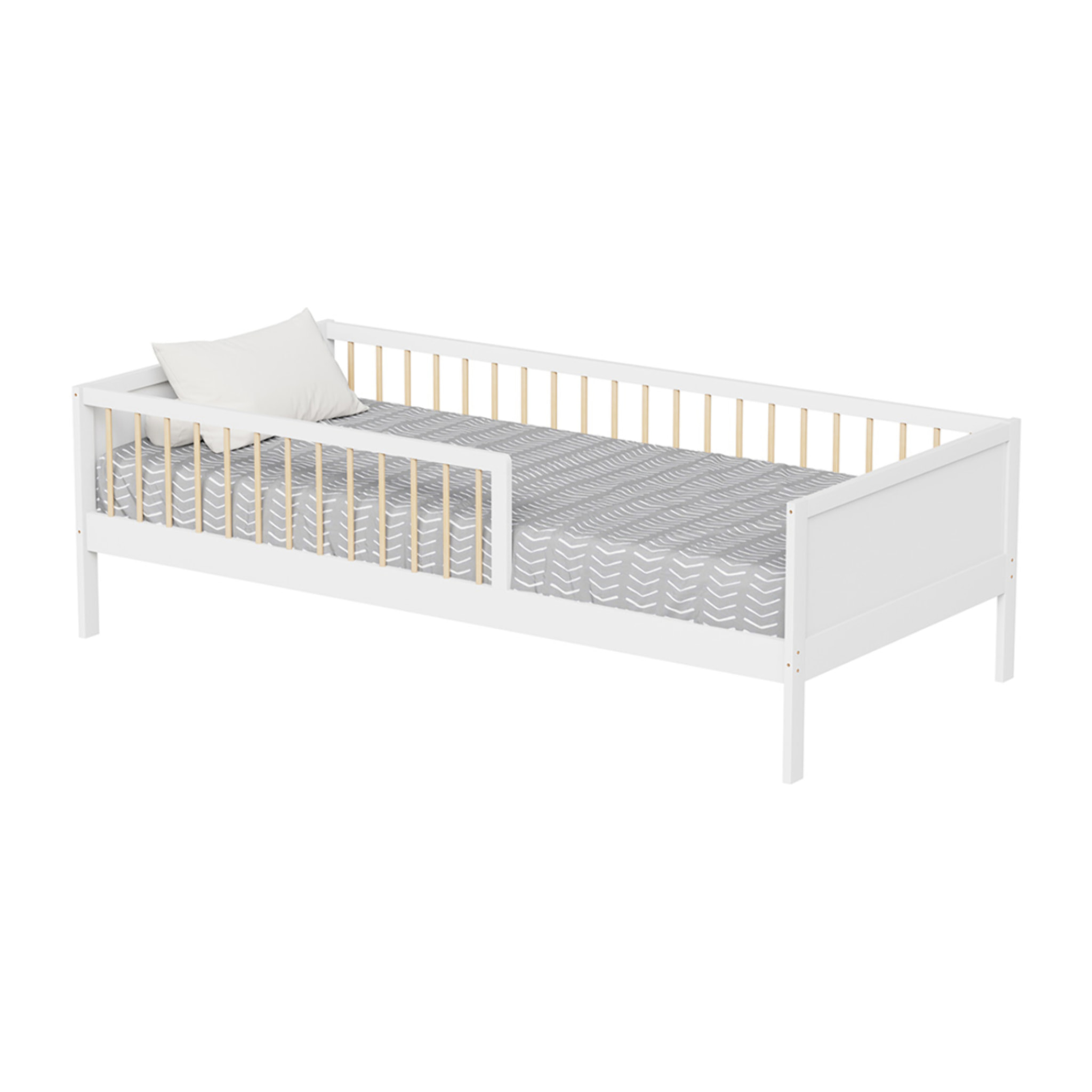 Lit barrière Pépito 90 x 190 cm, Blanc, Bois de Pin Naturel, Barrières Latérales de sécurité, Robuste et Moderne