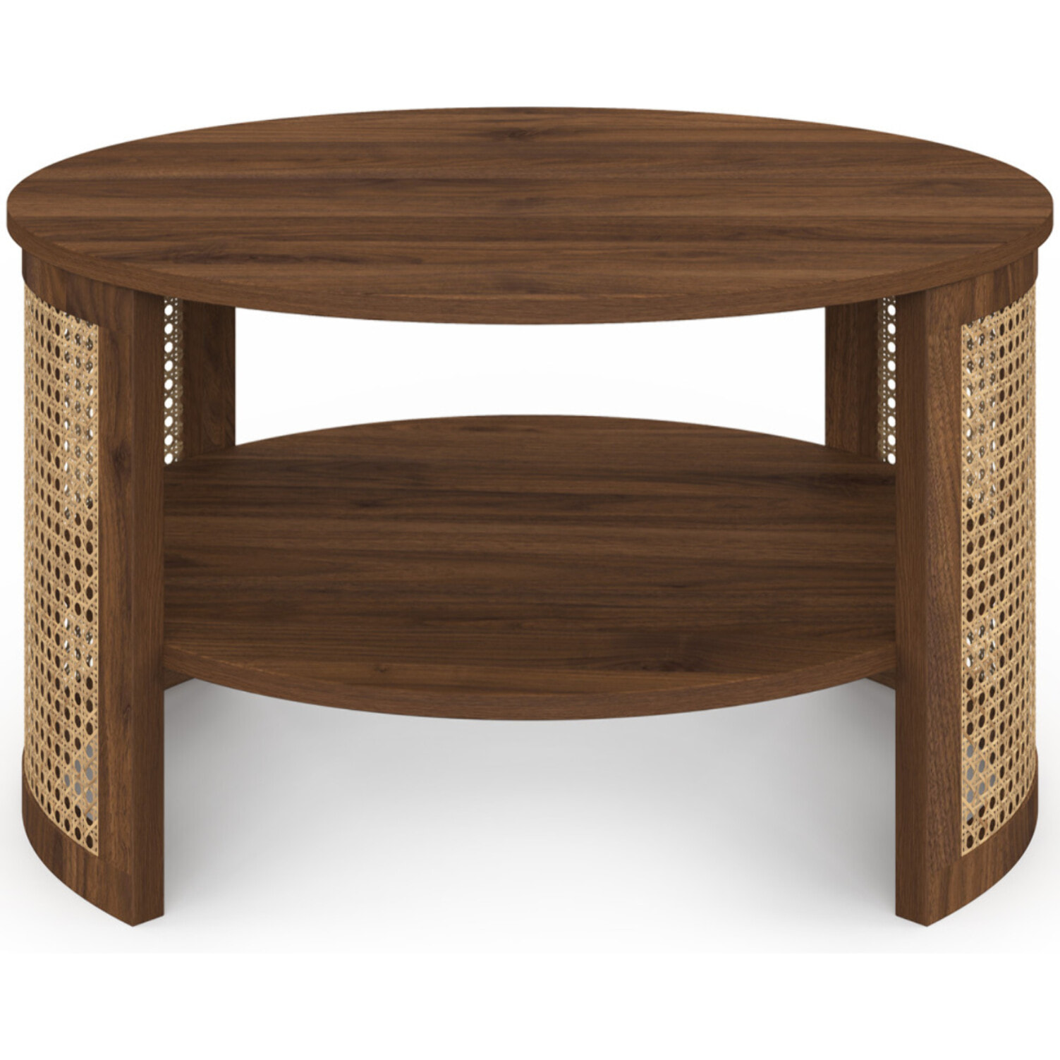Table basse ronde Eve cannage effet noyer Ø70cm