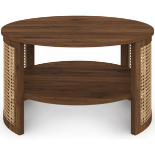 Table basse ronde Eve cannage effet noyer Ø70cm