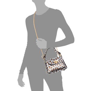 Aquileia bolso de mano mujer. Piel auténtica Gamuza con estampado animal print leopardo lacada brillante.