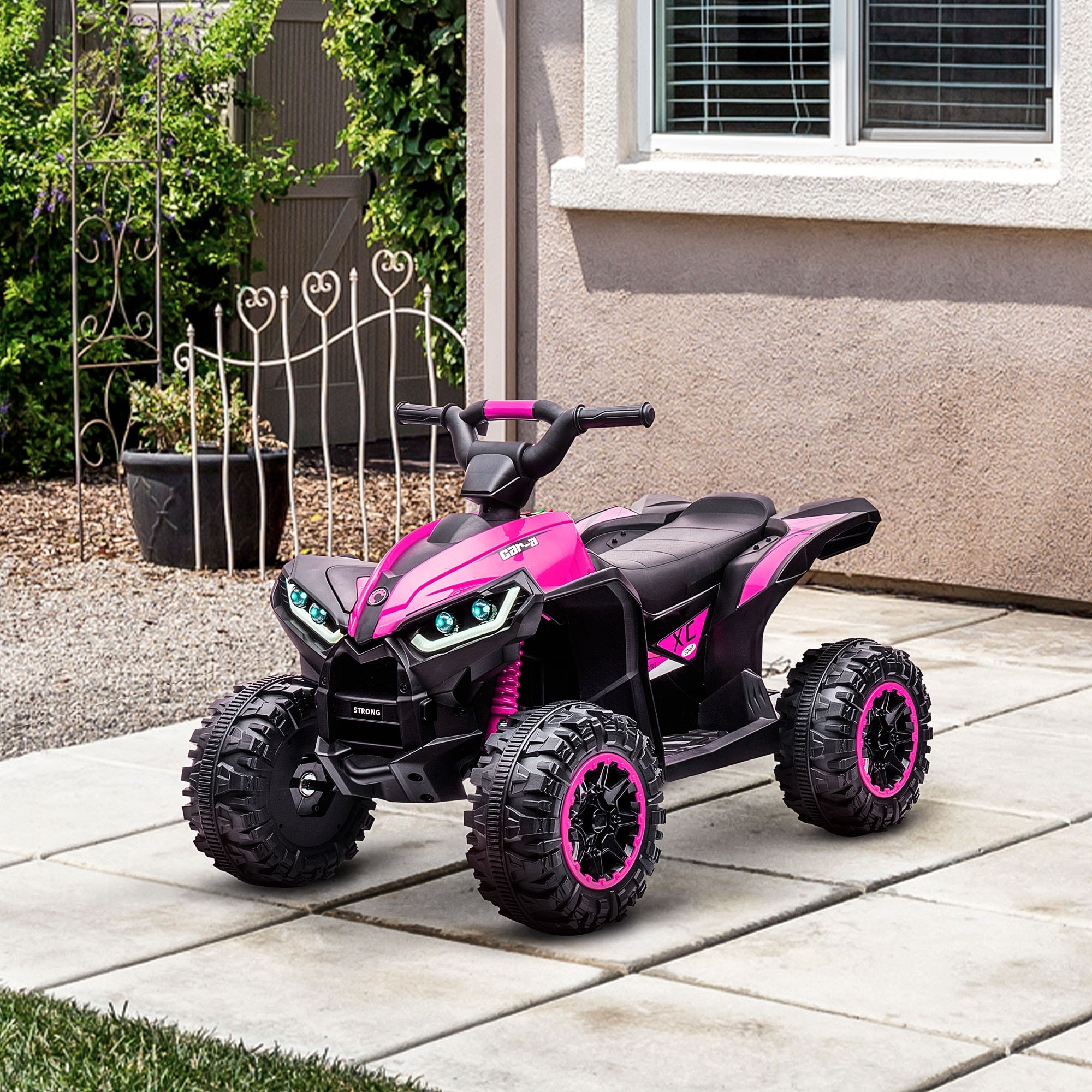 Quad buggy électrique enfant 12 V 3 Km/h max. effets lumineux et sonores rose noir