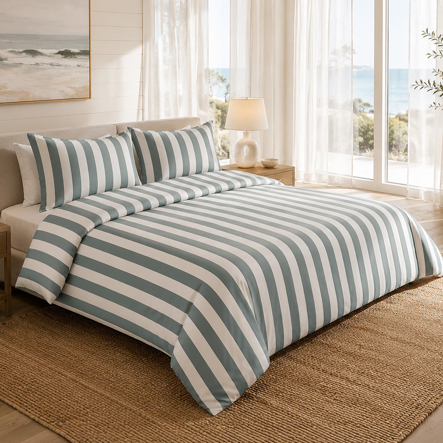 Parure housse de couette 100% percale de coton rayures verticales - TALAM