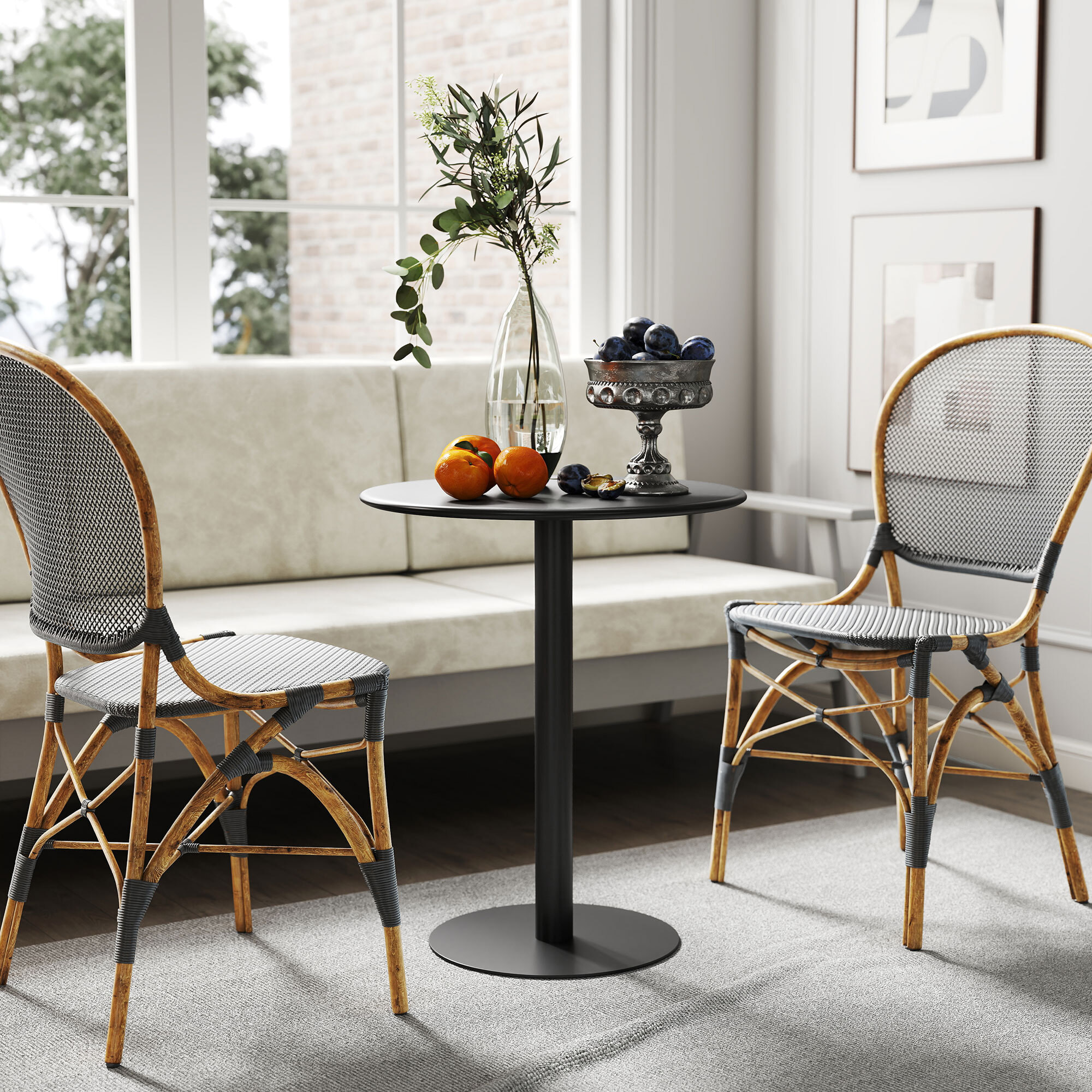 Mesa de Comedor Redonda para 2 Personas Mesa de Cocina de Acero para Interior y Exterior Ø60x72 cm Negro