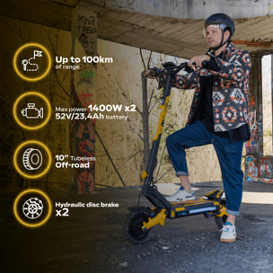 Trottinette Électrique Adulte UrbanGlide  1000GT DUO Moteur -  2800W -  Autonomie Jusqu'a 100 km - Pneu Cross 10" Tubeless - Batterie 58V/23Ah - Poids 33Kg