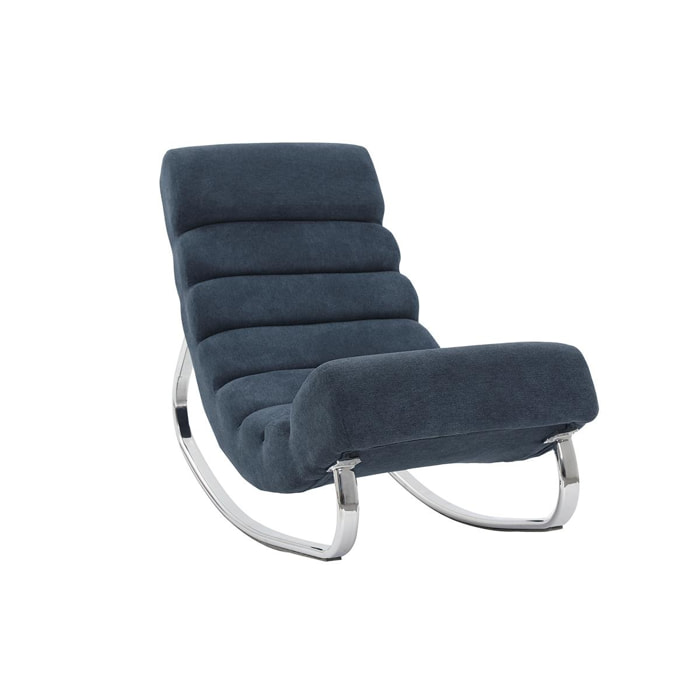 Rocking chair design en tissu effet velours bleu et acier chromé TAYLOR