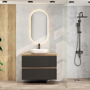Ensemble de Salle de Bain Nia | Meuble Suspendu | 90 cm Noir | Deux Tiroirs |Lavabo sur Plan | Miroir non inclus | Meuble Monté | Alday