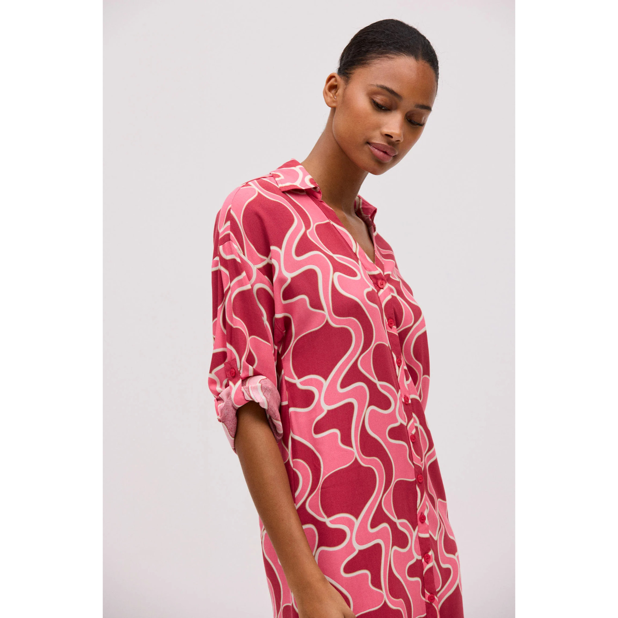 Abito chemisier corto stampato a maniche lunghe