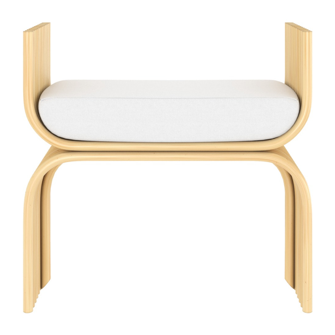 Tabouret en rotin et coussin blanc - Réane