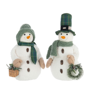 J-Line figurine Bonhomme de Neige Garçon + Fille - polyrésine - blanc/vert - 2 pcs