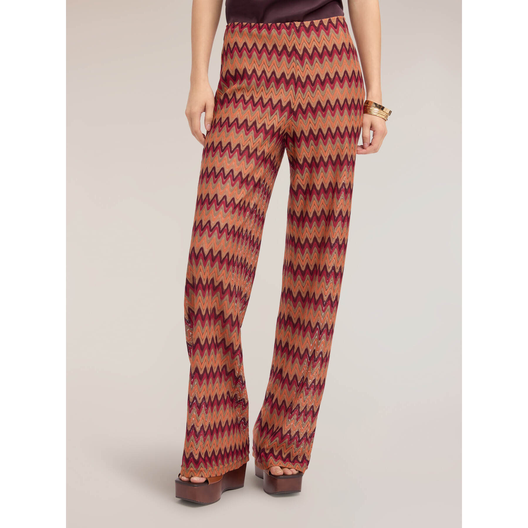Motivi - Pantaloni palazzo in maglia chevron - Arancione