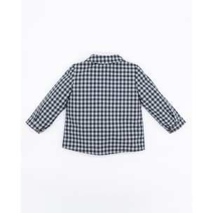 CAMISA POPELÍN CUADROS GRISES Y AGUA