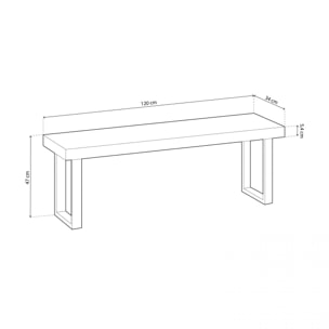 Banco de madera con patas metálicas en negro y roble salvaje 120x34 cm Loft Roble salvaje - Negro
