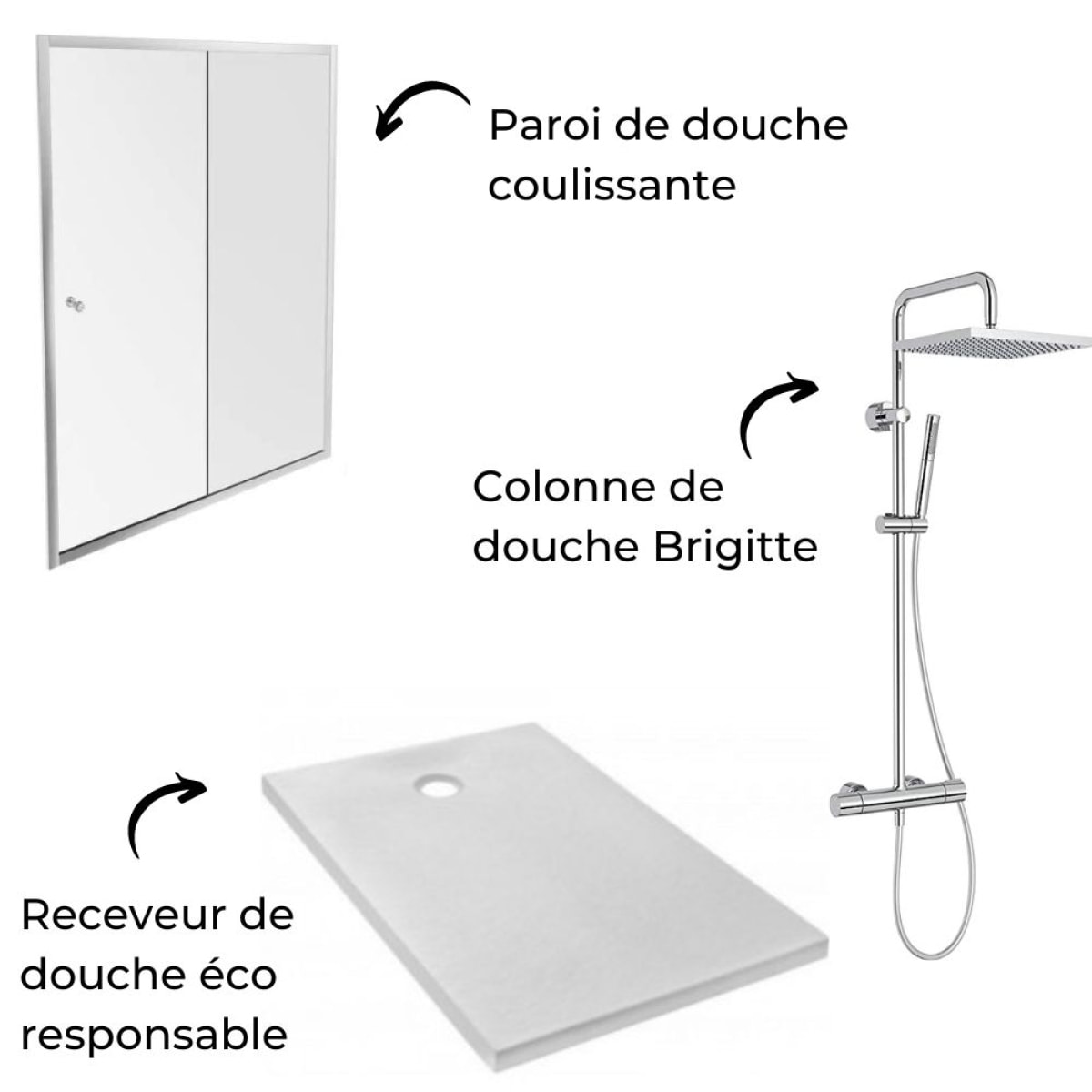 Receveur Ipso + paroi coulissante niche + colonne douche Brigitte