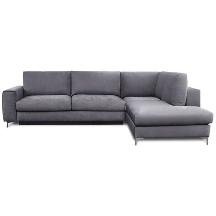 Canapé d'Angle Droit Velours Fiesole, 3 Places, Couchage Intégré, Coffre de Rangement, Housse Déhoussable
