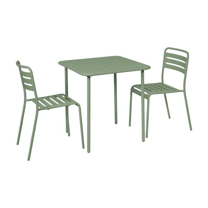 Table de jardin métal + 2 assises vert Amélia