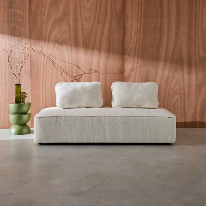 Chauffeuse pour canapé modulable tissu bouclette crème 2 places Bao. L 180 x P 90 x H 74cm