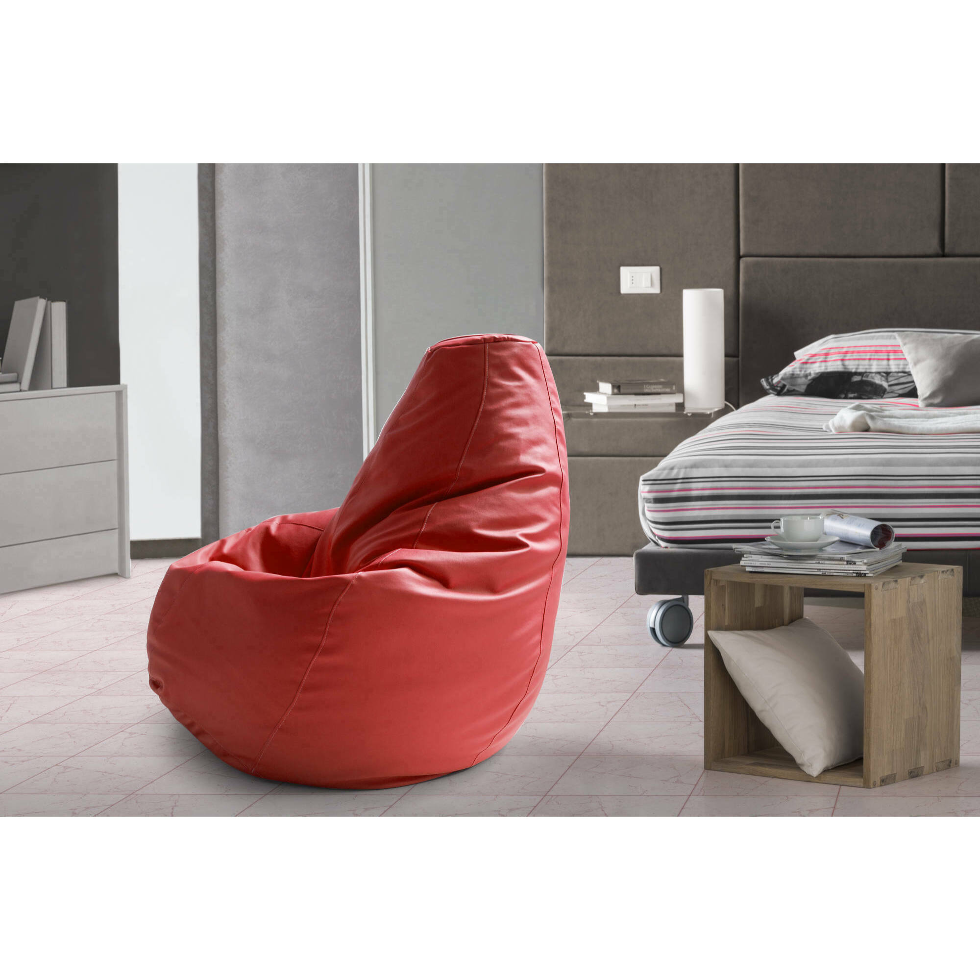 Pouf Asino, Pouf a sacco, Poltrona a sacco in ecopelle, 100% Made in Italy, 70x70h110 cm, Rosso
