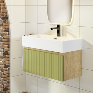ENSEMBLE DE SALLE DE BAIN ZEL | MEUBLE SUSPENDU | 70 CM VERT | UN TIROIR | LAVABO ENCASTRÉ | MIROIR NON INCLUS | MEUBLE MONTÉ | ALDAY